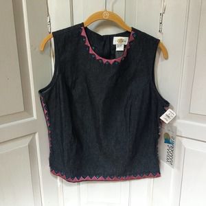 Sandy Starkman Denim Sleeveless Top w/ Embroidery